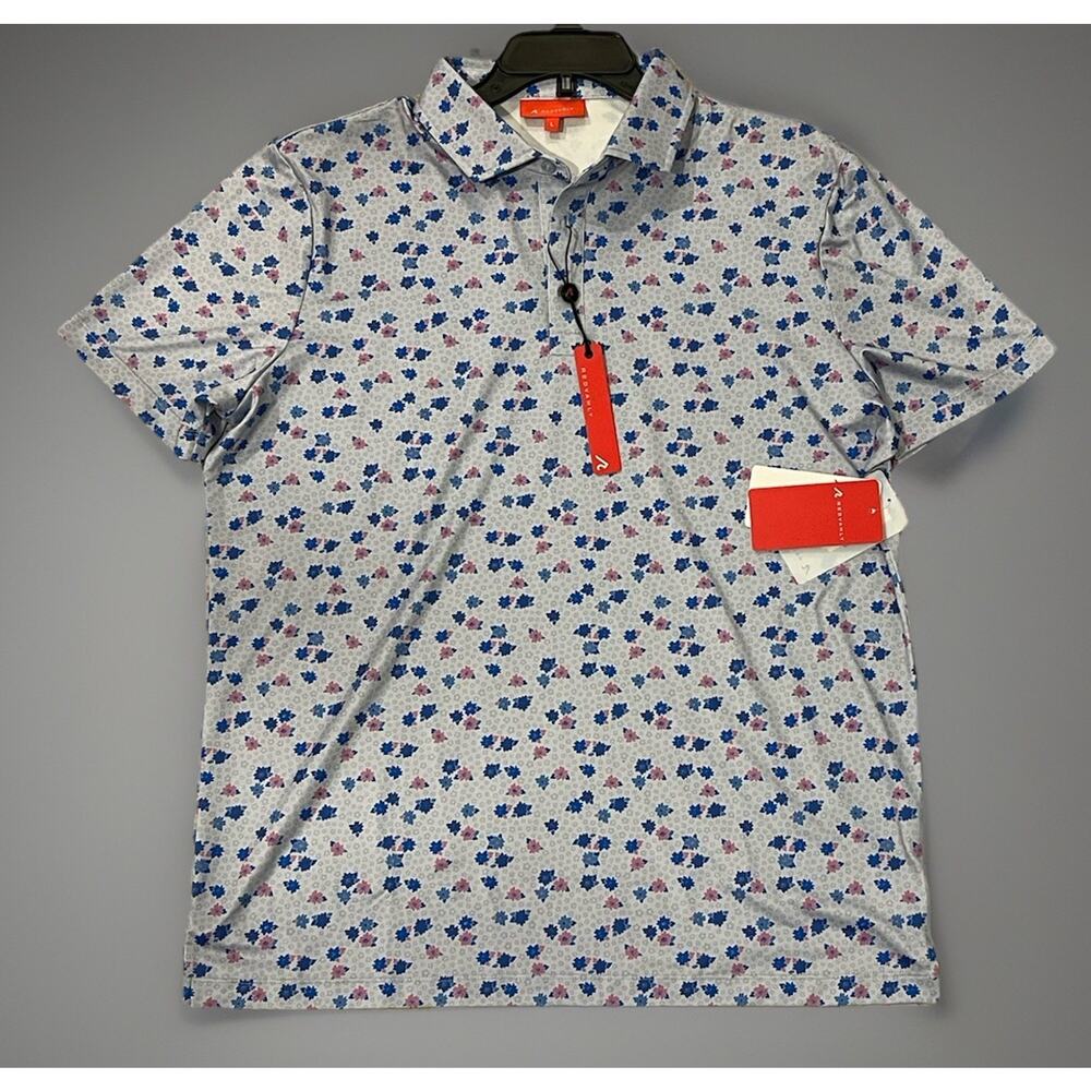 Redvanly Polo Shirt Blue Lavender Leone Floral Golf Performance NWT $110 Large L